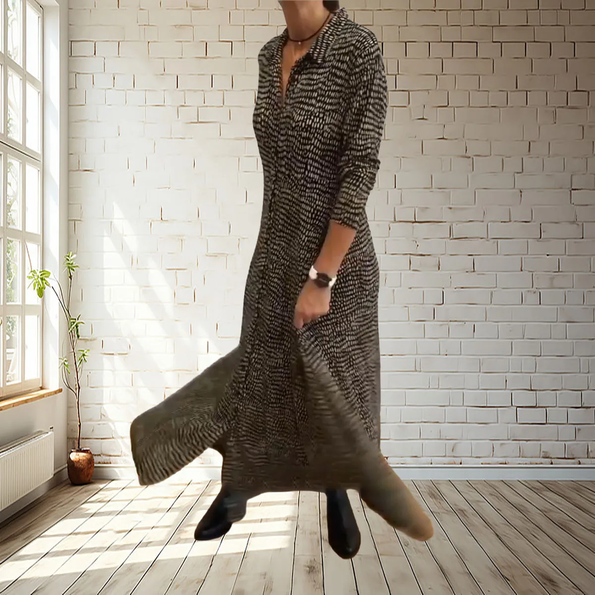 Осенне-зимнее однотонное платье с v-образным вырезом и высокой талией и длинными рукавами, женское повседневное однобортное длинное платье с карманами
Осенне-зимнее однотонное платье с v-образным вырезом и высокой талией и длинными рукавами, женское повседневное однобортное длинное платье с карманами