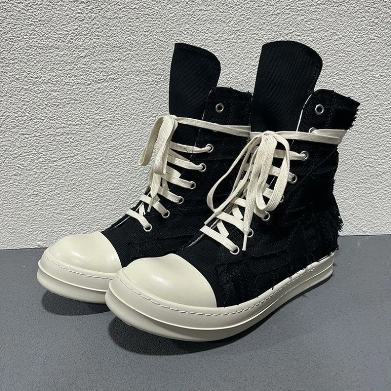 Brand Luxury Vintage Frayed Canvas High Top Sneakers Original Designers Side Zip Thick Rubber Sole Punk Streetwear Shoes
Brand Luxury Vintage Frayed Canvas High Top Sneakers Original Designers Side Zip Thick Rubber Sole Punk Streetwear Shoes