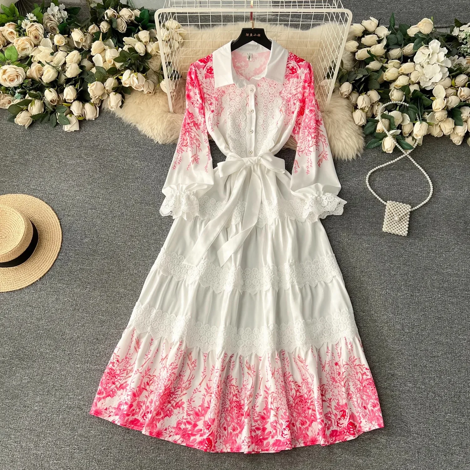 2024 New Bohemain Crochet Flower Lace Patchwork Print Shirt Long Dress Women's Single Breasted Lace Up Belt Beach Party dresses
2024 New Bohemain Crochet Flower Lace Patchwork Print Shirt Long Dress Women's Single Breasted Lace Up Belt Beach Party dresses