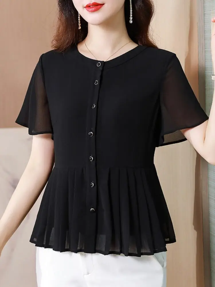 Black Fashion Pleated Skirt Loose round Neck Age-Defying Shirt Women's Summer 2026 New Style Lady's Shirt Casual Versatile Style
Black Fashion Pleated Skirt Loose round Neck Age-Defying Shirt Women's Summer 2026 New Style Lady's Shirt Casual Versatile Style