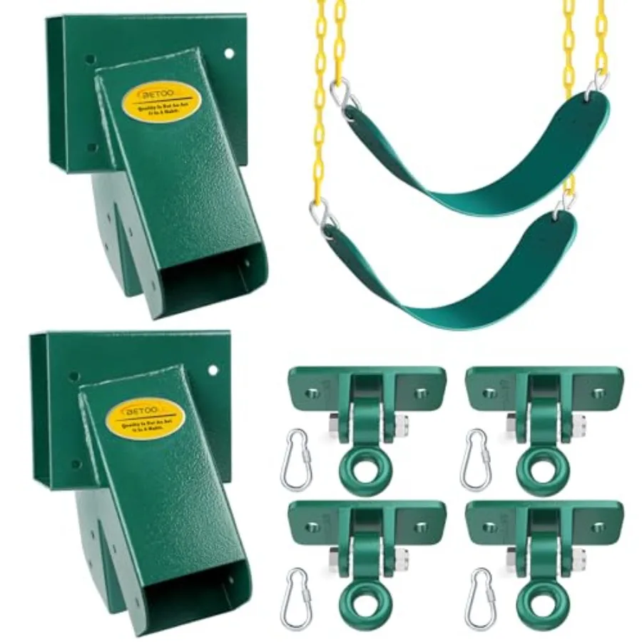 Swing Set Brackets with A-Frame Design and Green Swing Seats - Heavy Duty Hardware Included for Porch Yard Playground Use
Swing Set Brackets with A-Frame Design and Green Swing Seats - Heavy Duty Hardware Included for Porch Yard Playground Use