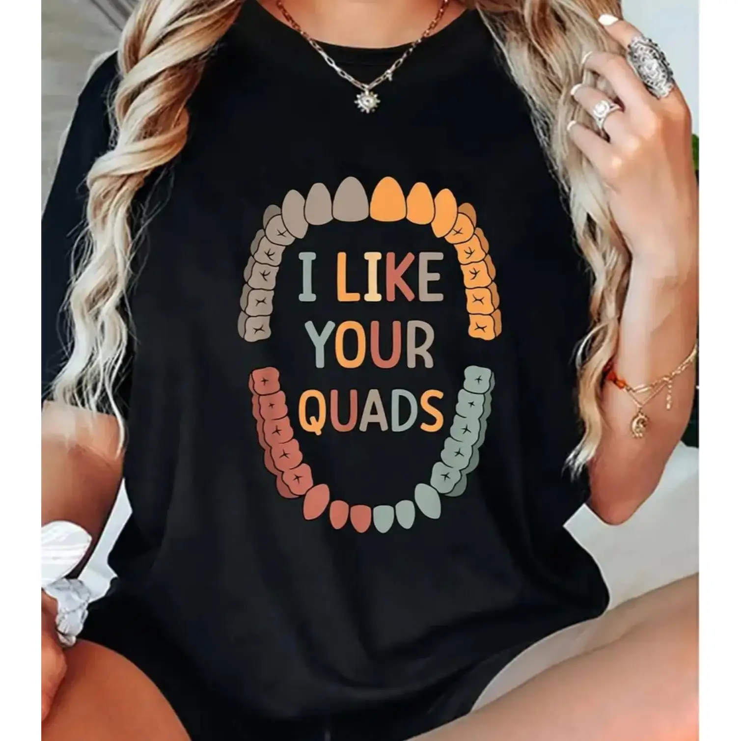 "I Like Your Quads" Dentist T-Shirt for Women Oral Care Slogan Funny Teeth Graphic Casual Dental Student Gift
"I Like Your Quads" Dentist T-Shirt for Women Oral Care Slogan Funny Teeth Graphic Casual Dental Student Gift