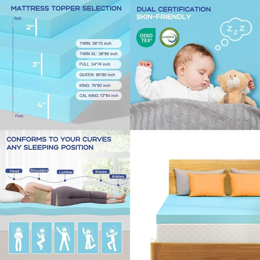 2 Inch Cooling Gel Memory Foam Mattress Topper, CertiPUR-US Certified, Blue, for Back Pain Relief and Pressure Reduction
2 Inch Cooling Gel Memory Foam Mattress Topper, CertiPUR-US Certified, Blue, for Back Pain Relief and Pressure Reduction