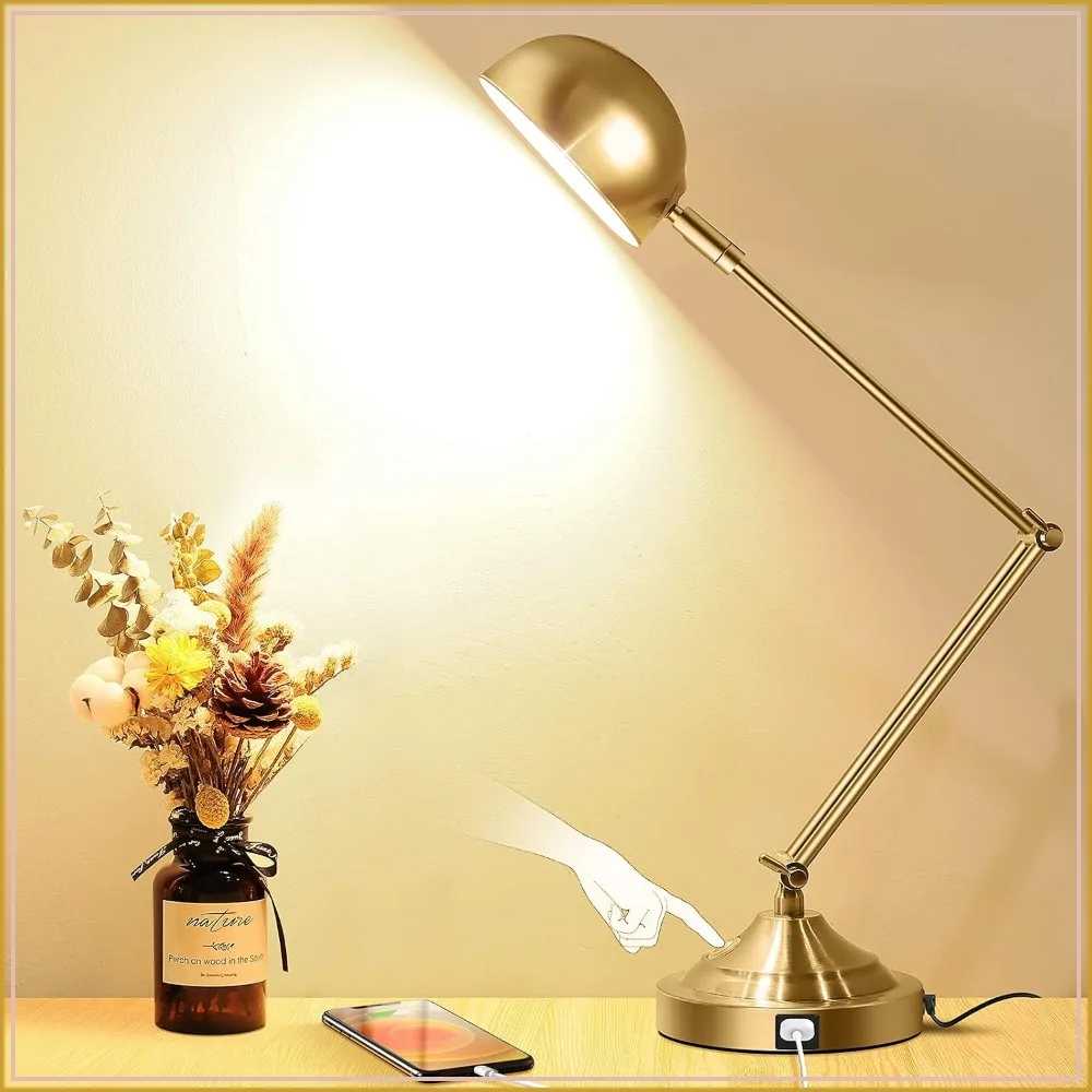 Gold Architect Desk Lamp with USB Port, Touch Control, 3 Color Modes, Dimmable, Retro Style for Home Office
Gold Architect Desk Lamp with USB Port, Touch Control, 3 Color Modes, Dimmable, Retro Style for Home Office