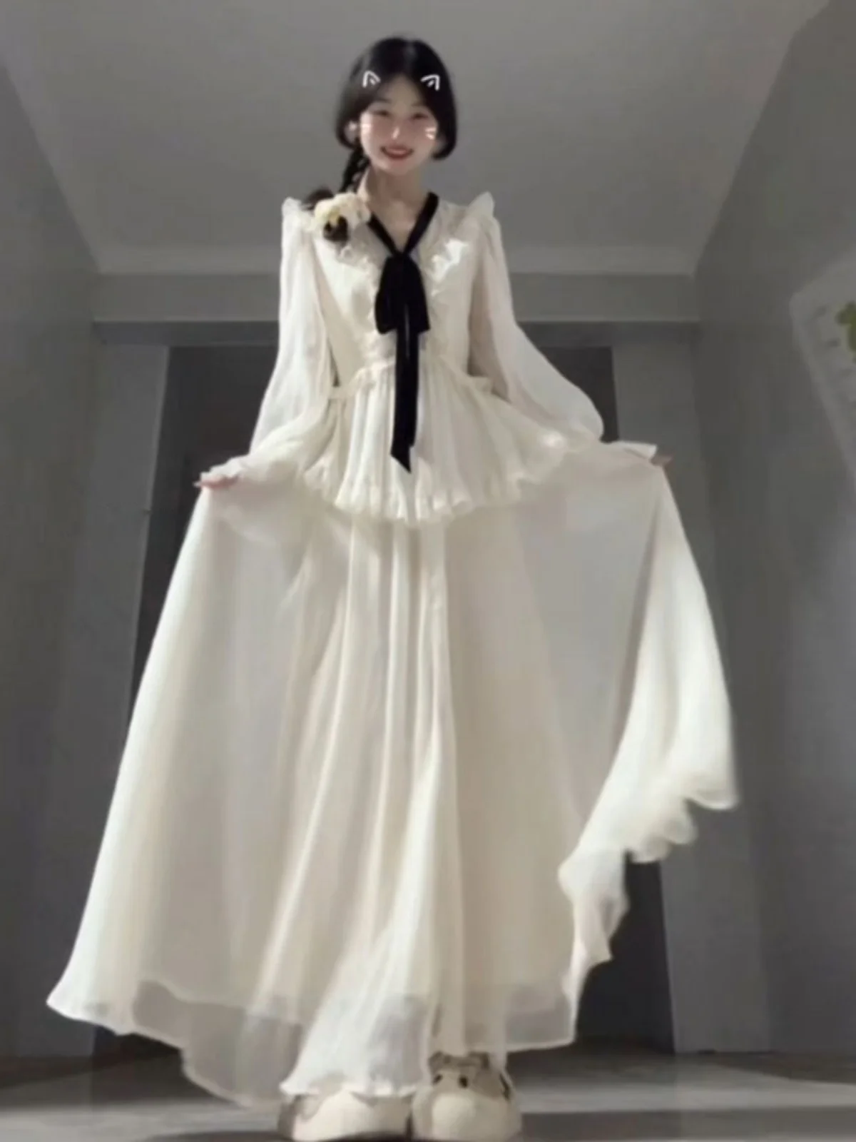 Elegant Chiffon Long Skirt Women's Fashion Spring Initial A-Line Dress Gathered Waist Lace Trim Midi Dress for Date And Citywalk
Elegant Chiffon Long Skirt Women's Fashion Spring Initial A-Line Dress Gathered Waist Lace Trim Midi Dress for Date And Citywalk