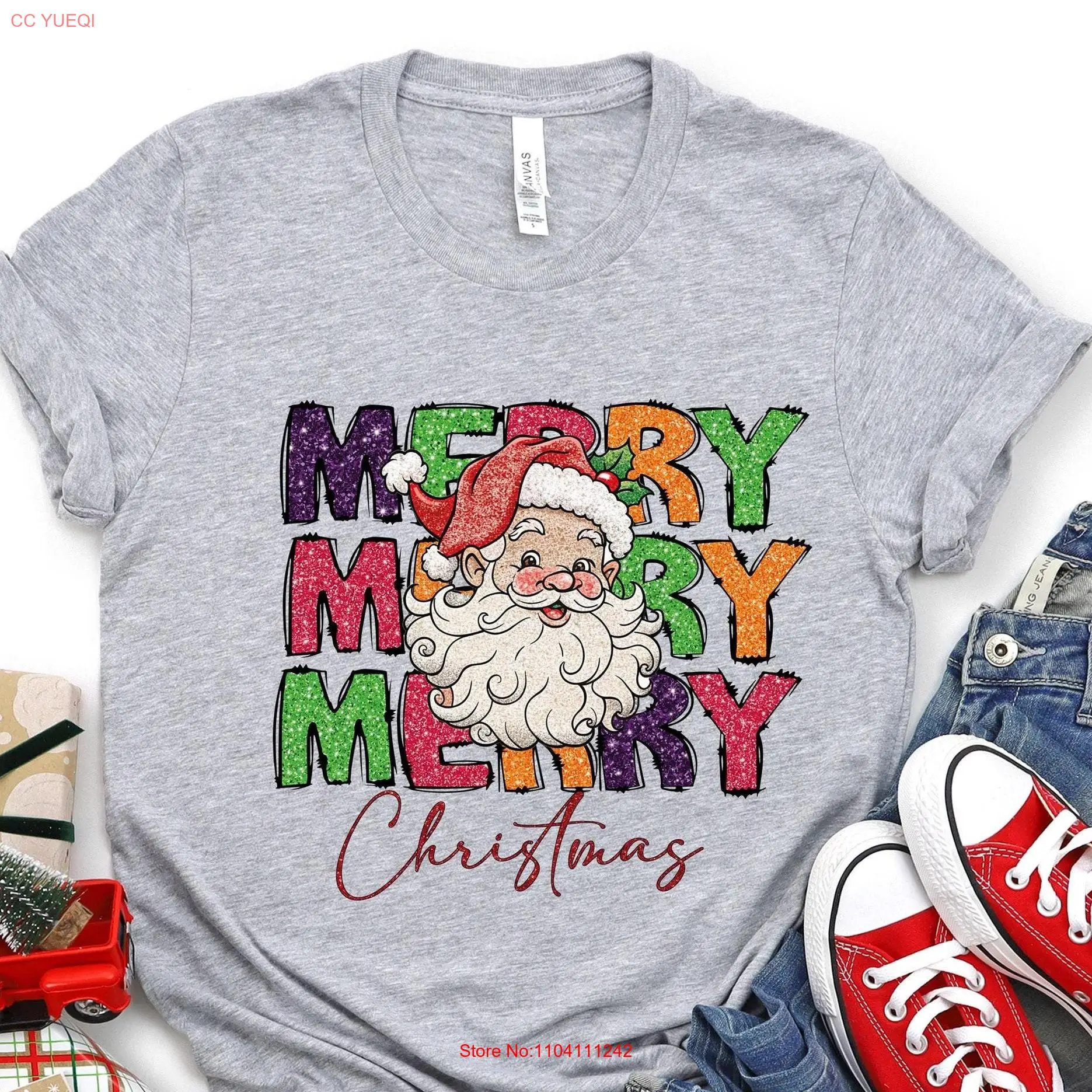 Merry Christmas T Shirt Glitter Cute santa claus Crewneck Party Ladies long or short sleeves
Merry Christmas T Shirt Glitter Cute santa claus Crewneck Party Ladies long or short sleeves