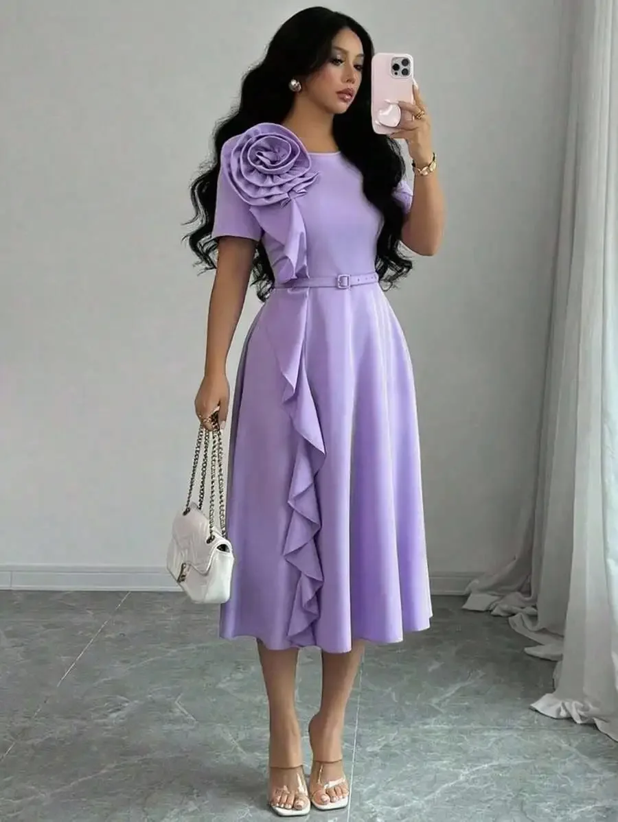 High-Grade Square Collar Puff Sleeves Three-Dimensional Flower Waist Ruffle Wave Edge Sundress, Women's Spring And Summer Purple Mid-Length Dress Female Wedding Guest Dress Summer Dress
High-Grade Square Collar Puff Sleeves Three-Dimensional Flower Waist Ruffle Wave Edge Sundress, Women's Spring And Summer Purple Mid-Length Dress Female Wedding Guest Dress Summer Dress