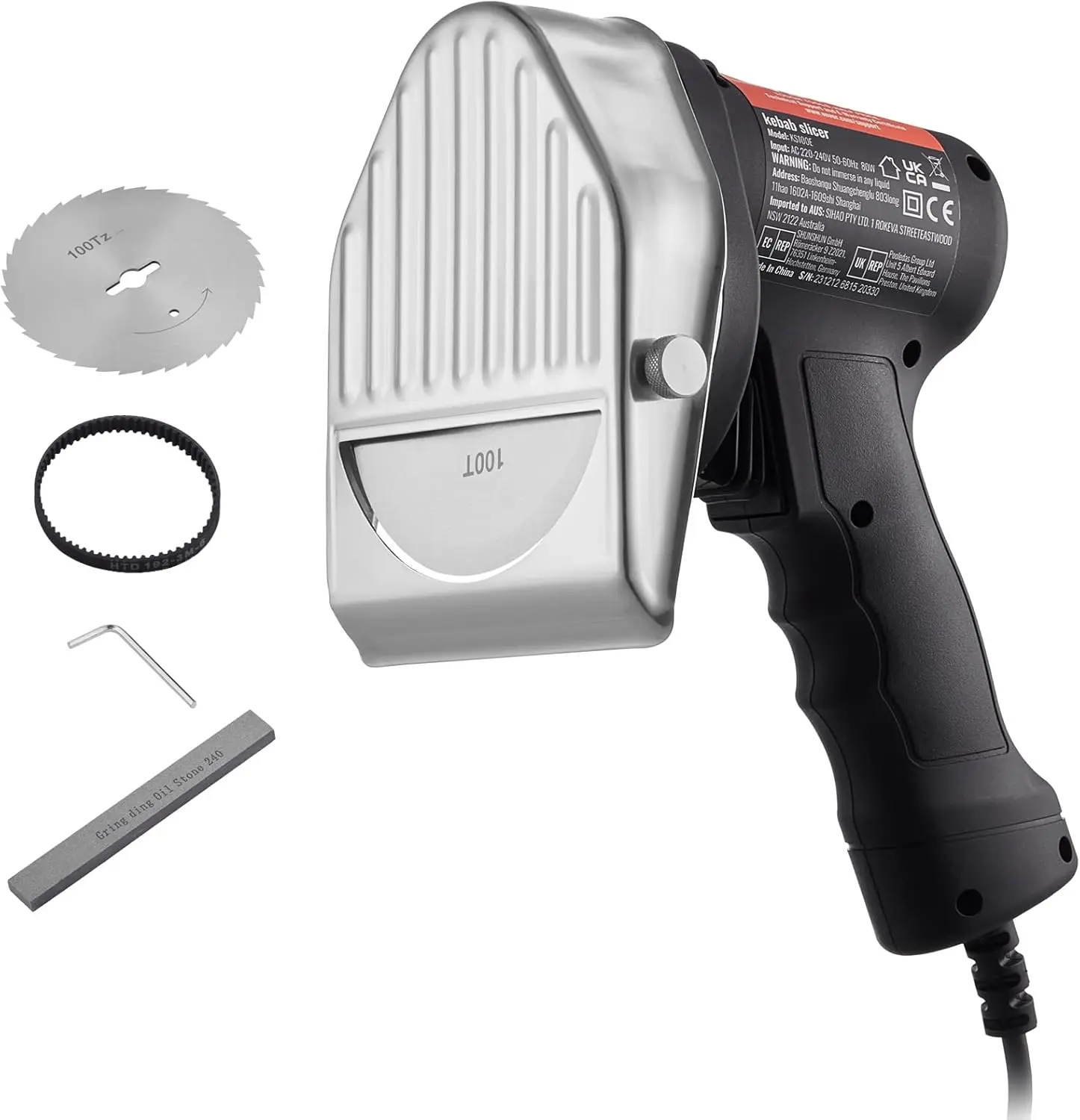 Professional Electric Kebab Knife, 80W Stainless Steel Gyro Cutter with 2 Blades, Adjustable Thickness for Doner Meat Slicing
Professional Electric Kebab Knife, 80W Stainless Steel Gyro Cutter with 2 Blades, Adjustable Thickness for Doner Meat Slicing