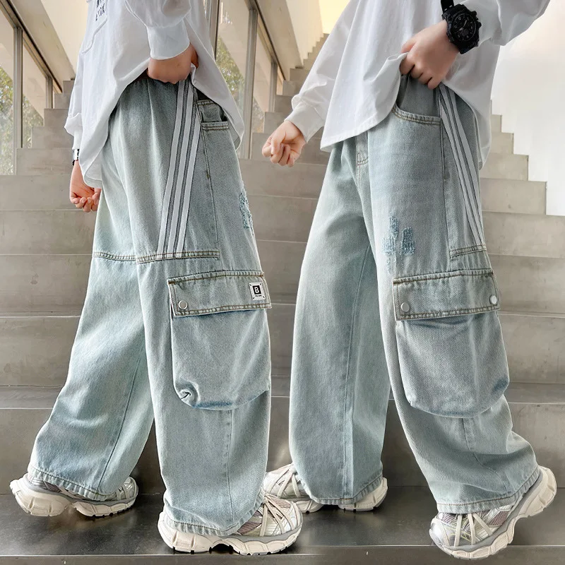 Spring Large Pocket Loose Overalls Boy Outdoor Sports Jogging Tactical Pants Kids Elastic Waist Pure Casual Work Jeans For Child
Spring Large Pocket Loose Overalls Boy Outdoor Sports Jogging Tactical Pants Kids Elastic Waist Pure Casual Work Jeans For Child