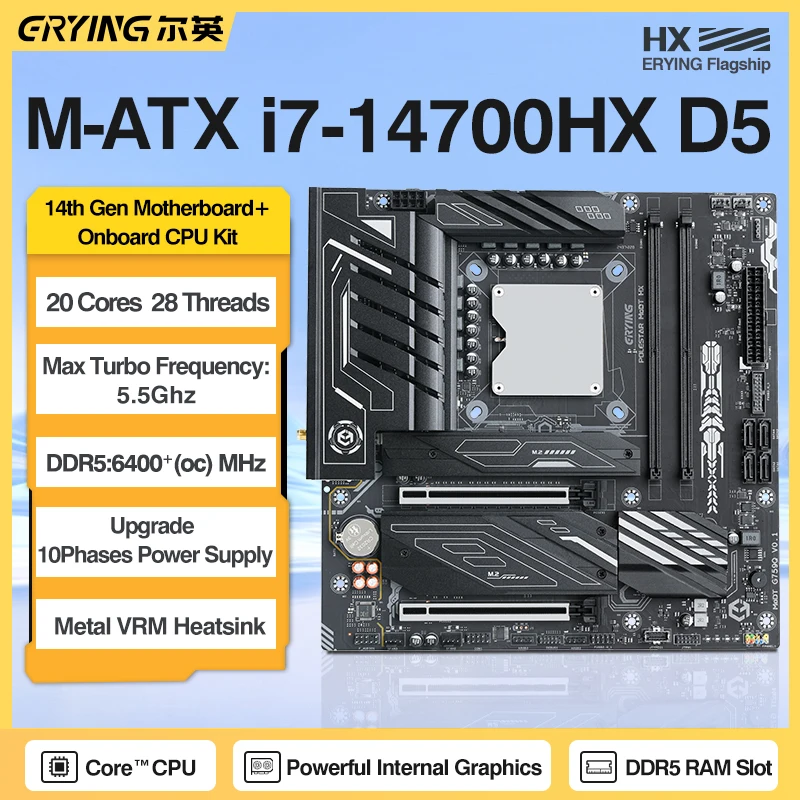 ERYING LGA115X/1700 Gaming Motherboard CPU Combo Interposer i7 14700HX 20C28T Integrated CPU 2*DDR5 RAM 3*NVME M.2 1*PCIe4.0x16
ERYING LGA115X/1700 Gaming Motherboard CPU Combo Interposer i7 14700HX 20C28T Integrated CPU 2*DDR5 RAM 3*NVME M.2 1*PCIe4.0x16