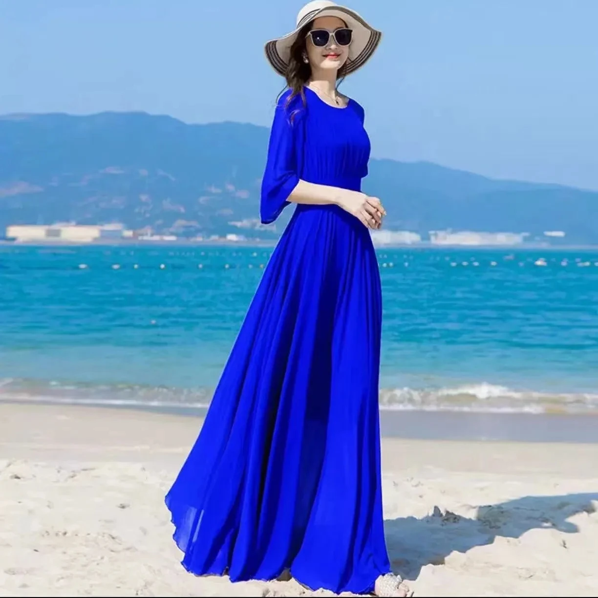 2025 Summer New Chiffon Long Dress For women Fashionable Solid color Elegant Temperament Slim Beach vacation Dresses Female
2025 Summer New Chiffon Long Dress For women Fashionable Solid color Elegant Temperament Slim Beach vacation Dresses Female