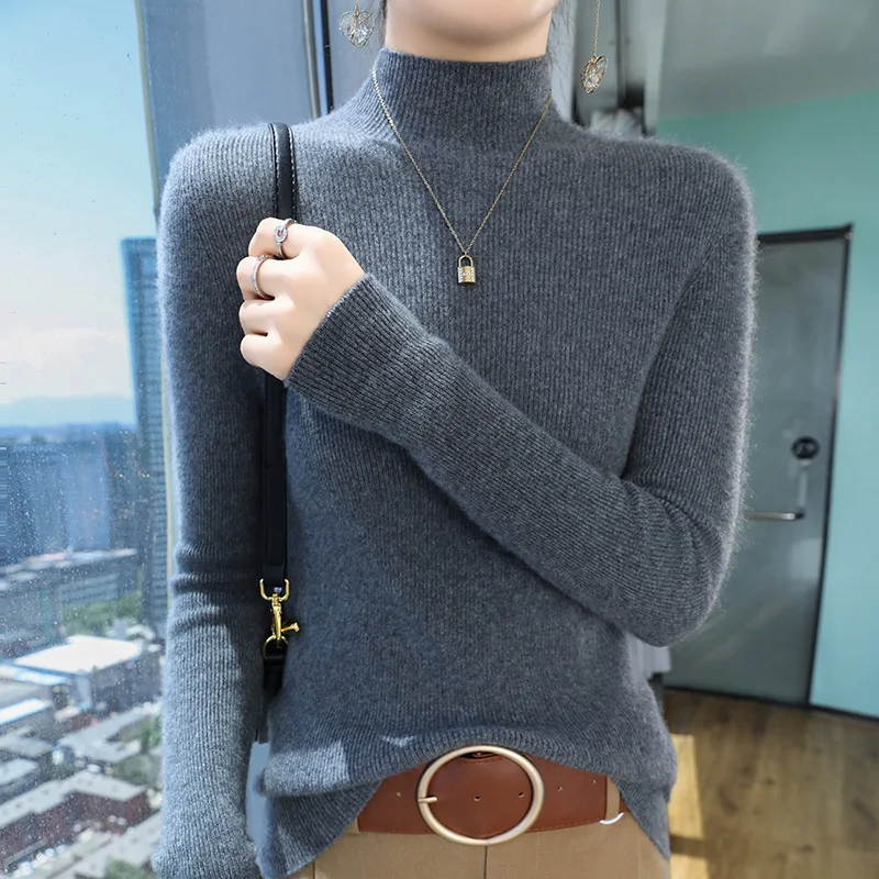 European high-end 100% pure cashmere sweater for women autumn and winter short slim draw strip knitted half high neck base
European high-end 100% pure cashmere sweater for women autumn and winter short slim draw strip knitted half high neck base