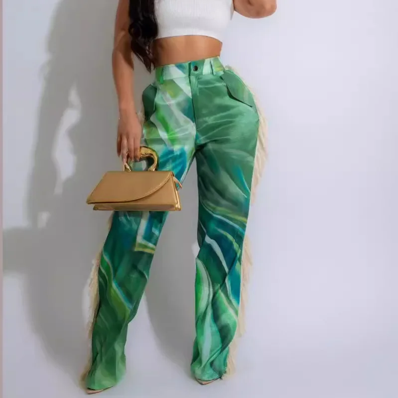 Print Stretch High Waist Tassels Wide Leg Pants Women Straight Trousers Streetwear Office Lady Baggy Bottoms 2024 Autumn
Print Stretch High Waist Tassels Wide Leg Pants Women Straight Trousers Streetwear Office Lady Baggy Bottoms 2024 Autumn