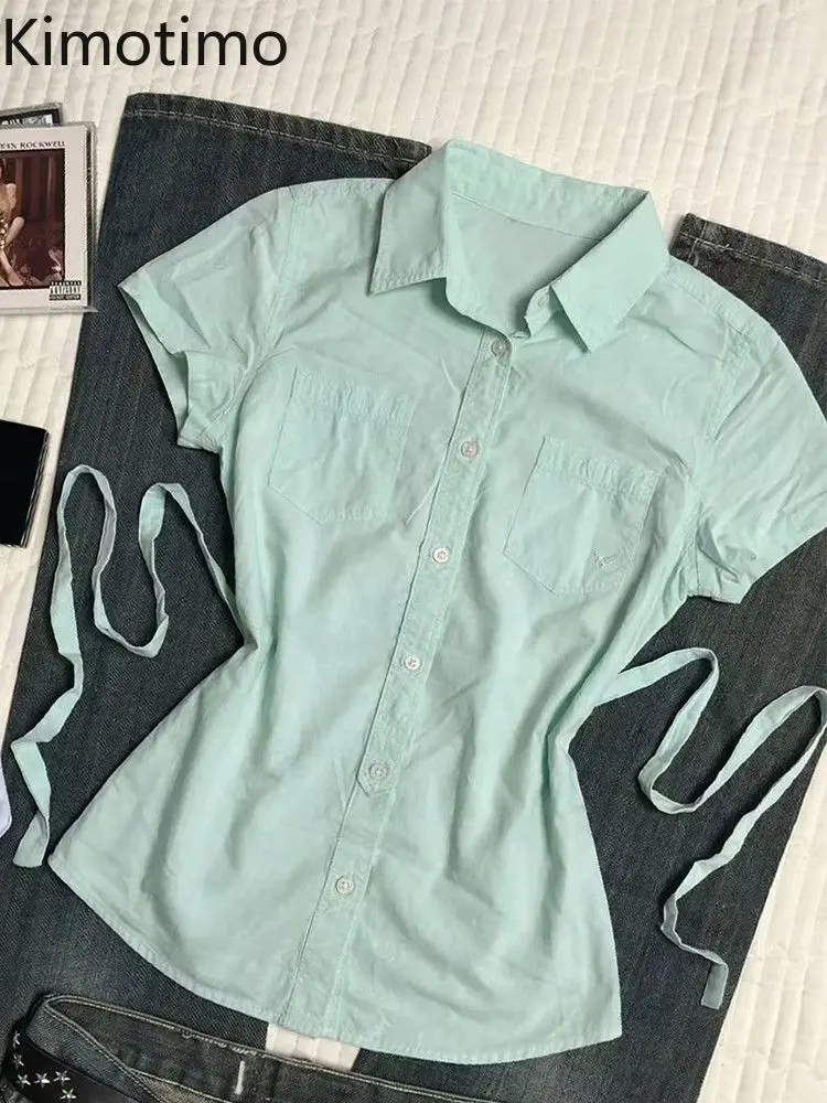 Kimotimo Green Short Sleeve Shirts Women American Preppy Style Waist Slim Blouses Summer Simple Versatile Y2k Aesthetic Tops Ins
Kimotimo Green Short Sleeve Shirts Women American Preppy Style Waist Slim Blouses Summer Simple Versatile Y2k Aesthetic Tops Ins