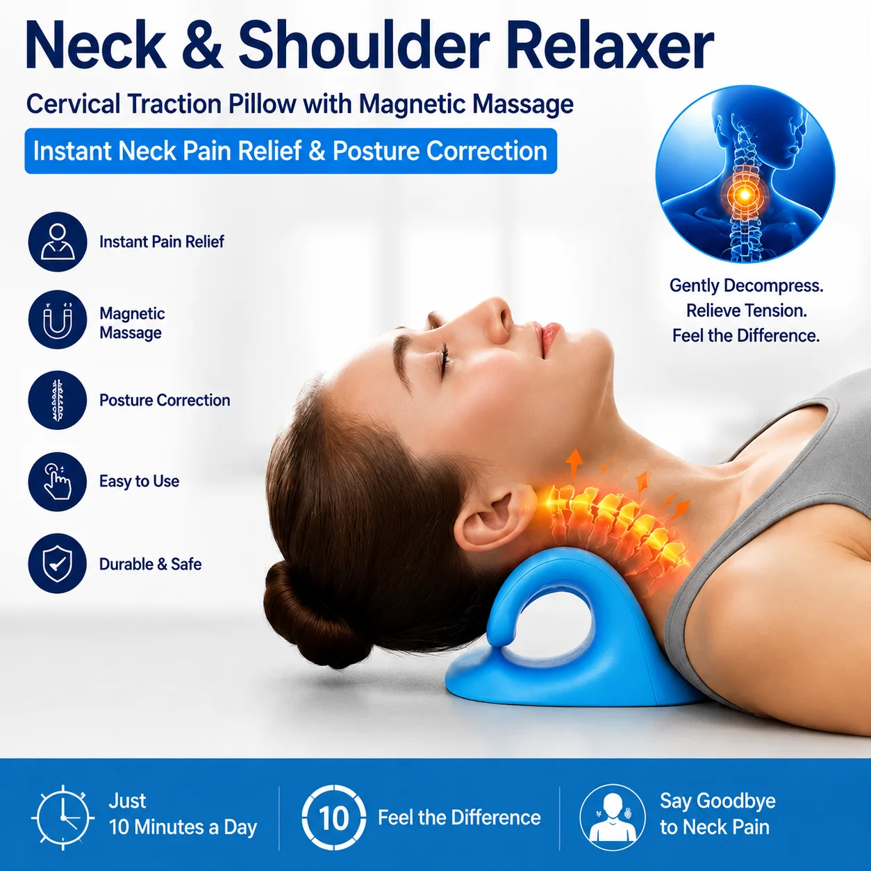 Neck and Shoulder Relaxer Cervical Traction Pillow with Magnetic Massage Instant Neck Pain Relief & Posture Correction Tool
Neck and Shoulder Relaxer Cervical Traction Pillow with Magnetic Massage Instant Neck Pain Relief & Posture Correction Tool