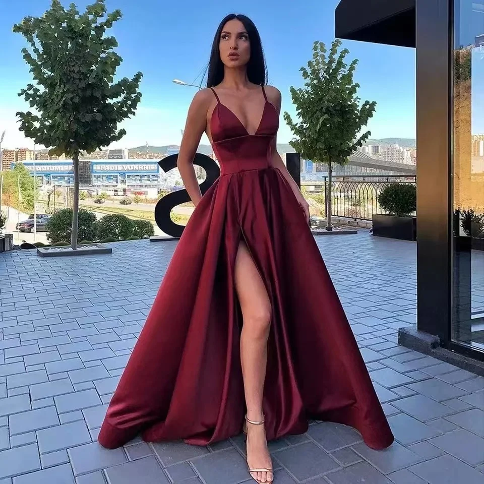 2022 Sexy V Neck Satin Evening Dresses Spaghetti Strap Side Slit Prom Dress High Waist Evening Gowns Party Dress Robe de soiree
2022 Sexy V Neck Satin Evening Dresses Spaghetti Strap Side Slit Prom Dress High Waist Evening Gowns Party Dress Robe de soiree
