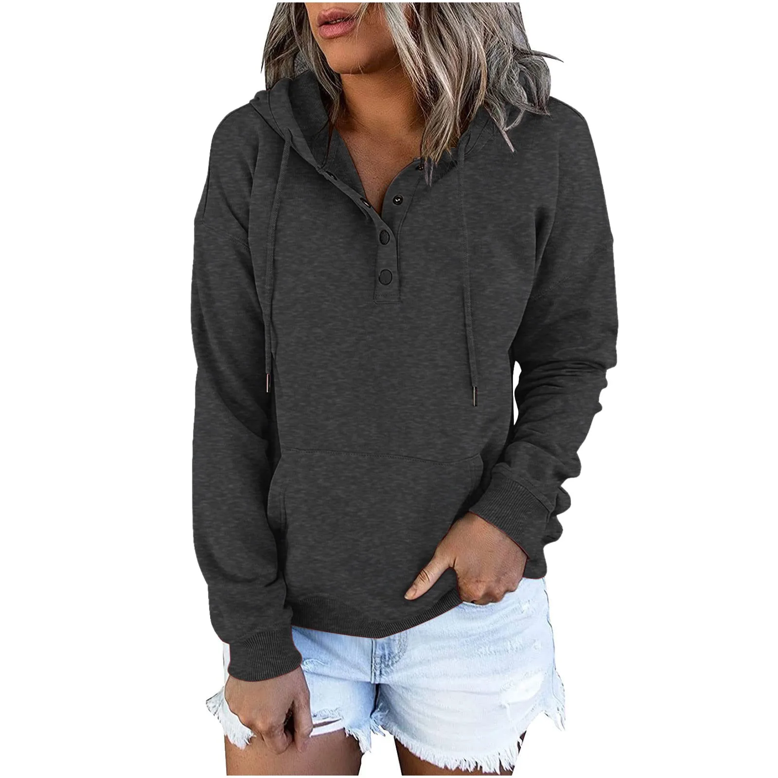 Women's Solid Color Long Sleeve Casual Hooded Sweatshirt With Female Button Buttons And Drawstring Woman Sweat Shirt Hooded Tops
Women's Solid Color Long Sleeve Casual Hooded Sweatshirt With Female Button Buttons And Drawstring Woman Sweat Shirt Hooded Tops