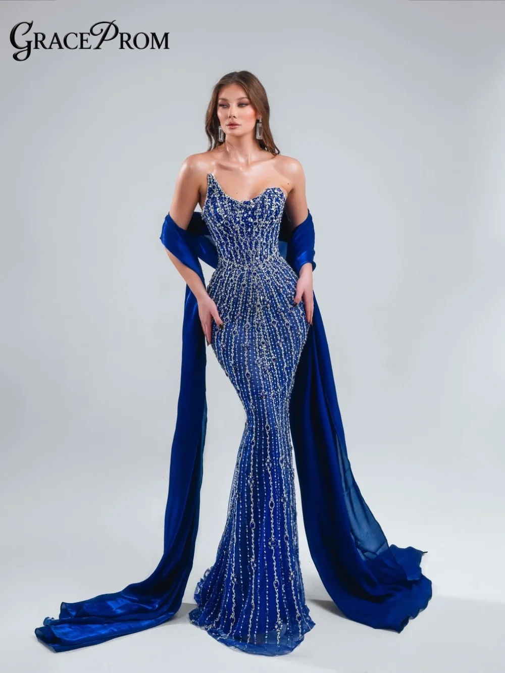 Regal Royal Blue Sweetheart Crystal Beaded Evening Gown Flowing Chiffon Shawl Formal Party Dress For Wedding Guests فساتين سهرة
Regal Royal Blue Sweetheart Crystal Beaded Evening Gown Flowing Chiffon Shawl Formal Party Dress For Wedding Guests فساتين سهرة