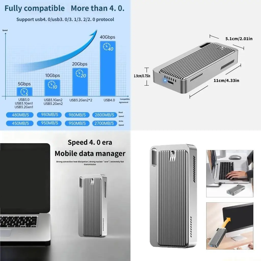 Быстрая скорость USB4.0, 40 Гбит/с, корпус M.2 NVMe, алюминиевый корпус с бесшумным охлаждением для 2280
Быстрая скорость USB4.0, 40 Гбит/с, корпус M.2 NVMe, алюминиевый корпус с бесшумным охлаждением для 2280