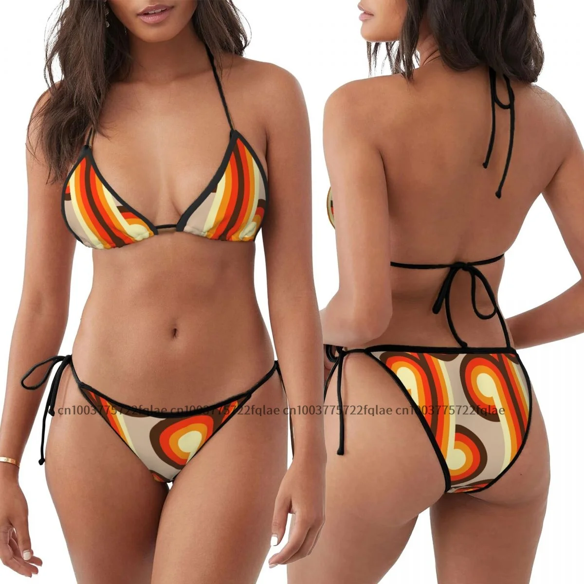Women Sexy Bikini Set Push-up Bra Halter Thong Swimsuit Swimwear Beachwear Bathing 70s Pattern Retro Inustrial In Orange Tones
Women Sexy Bikini Set Push-up Bra Halter Thong Swimsuit Swimwear Beachwear Bathing 70s Pattern Retro Inustrial In Orange Tones