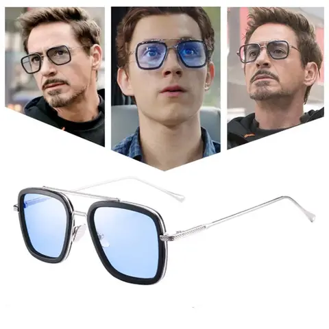 Gafas de sol con montura cuadrada a la moda, estilo Tony Stark, gafas de sol para mujer, gafas de sol cuadradas de diseño de marca para hombre, gafas de sol Retro de hierro para hombre