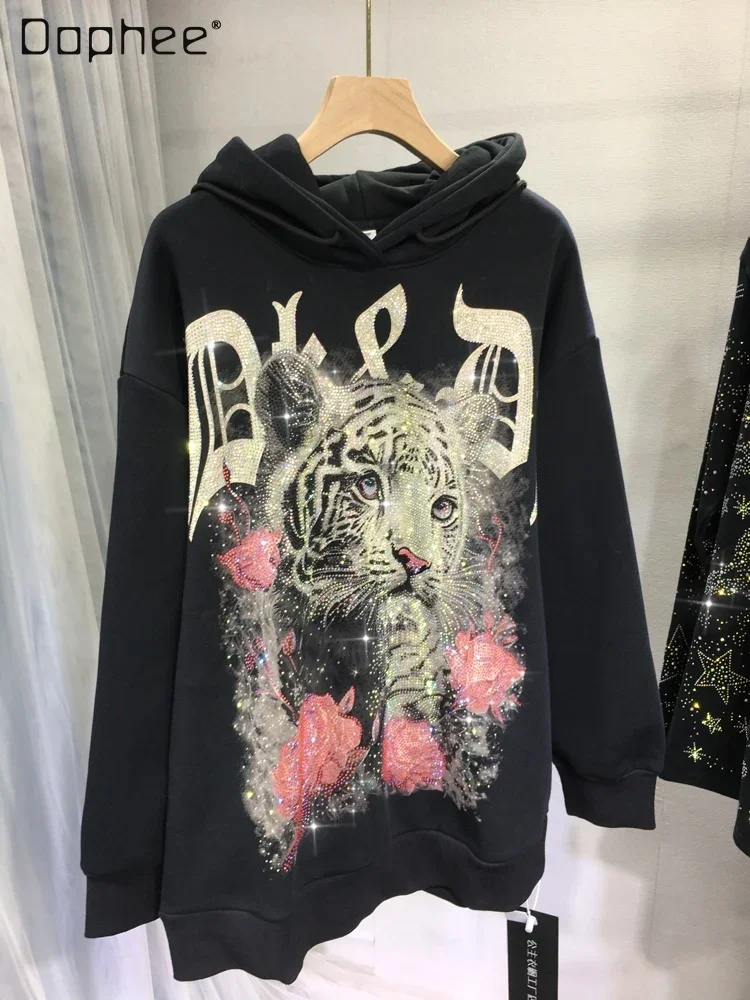Fleece-lined Thickened Cartoon Rhinestone Hoodies Women 2023 Fall Winter Tiger Head Hooded Loose Mid-Length Sweatshirt Top
Fleece-lined Thickened Cartoon Rhinestone Hoodies Women 2023 Fall Winter Tiger Head Hooded Loose Mid-Length Sweatshirt Top