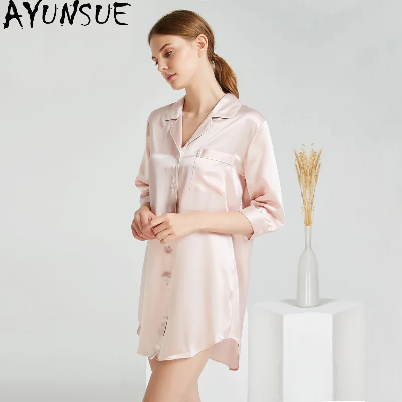 AYUNSUE 100% Mulberry Silk Night Dress Women 19MM Silk Casual Shirt Dress 2026 New Arrive Summer Sexy Sleepwear Pijama Feminino
AYUNSUE 100% Mulberry Silk Night Dress Women 19MM Silk Casual Shirt Dress 2026 New Arrive Summer Sexy Sleepwear Pijama Feminino