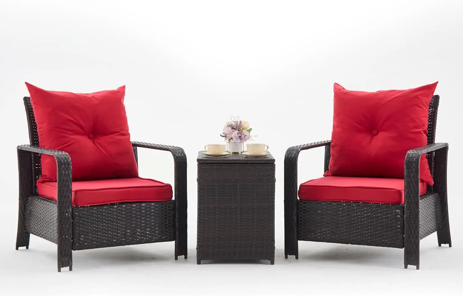 3 Piece Outdoor Conversation Set, PE Rattan Oversized Sofa Chairs w/Tufted Cushions Storage Table for Garden Poolside Backyard
3 Piece Outdoor Conversation Set, PE Rattan Oversized Sofa Chairs w/Tufted Cushions Storage Table for Garden Poolside Backyard