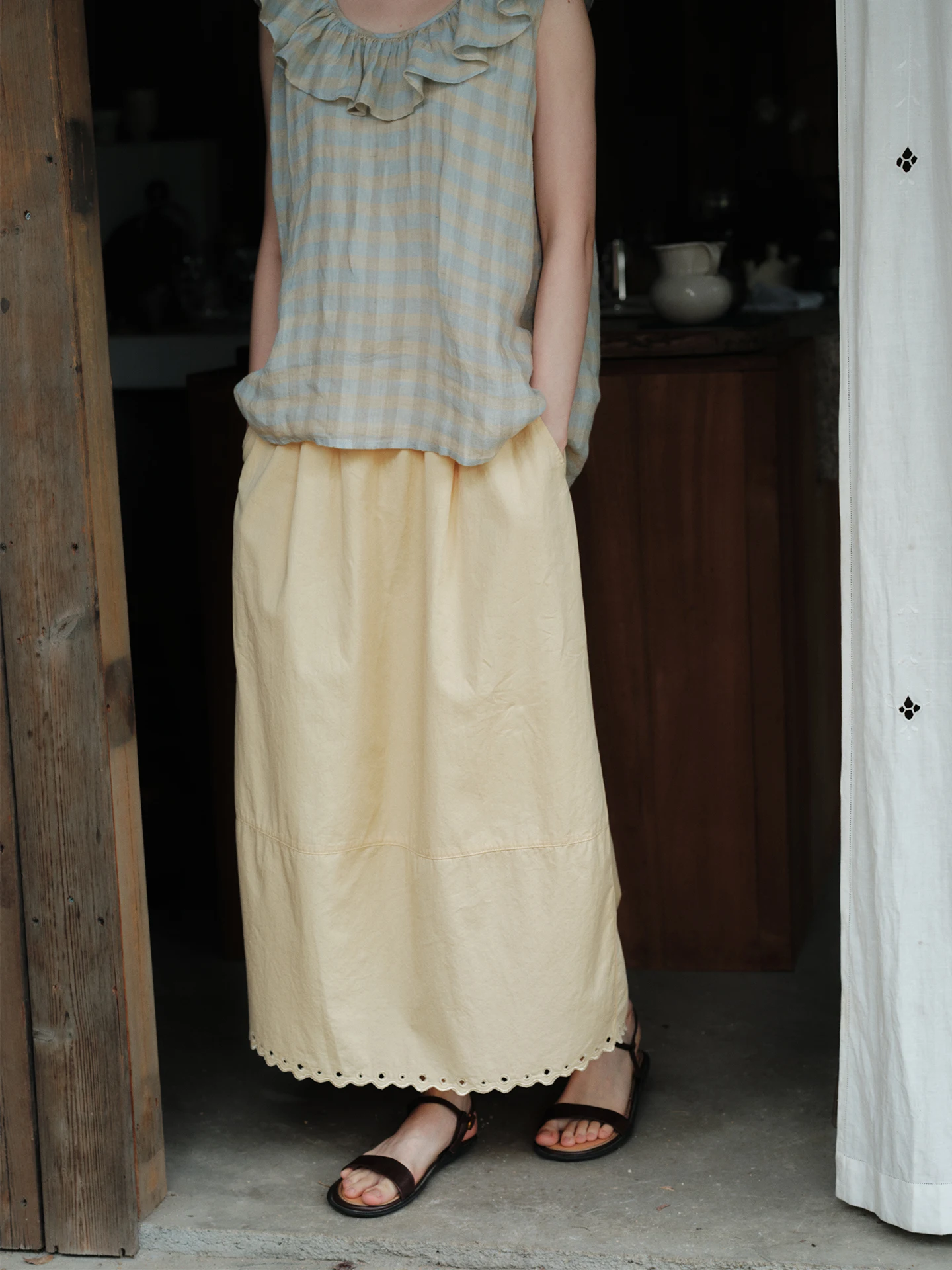 Elegant Hollow out Long Velvet Cotton Half Skirt for Women Summer Season Standard Fit A-Line Skirt by Shuo Yu Shan Ting
Elegant Hollow out Long Velvet Cotton Half Skirt for Women Summer Season Standard Fit A-Line Skirt by Shuo Yu Shan Ting