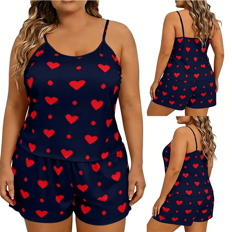 Plus Size Women Pajama Set Sleeveless O Neck Top & Elastic Waist Shorts Heart Print 2 Pieces Female Sleepwear Nightwear
Plus Size Women Pajama Set Sleeveless O Neck Top & Elastic Waist Shorts Heart Print 2 Pieces Female Sleepwear Nightwear