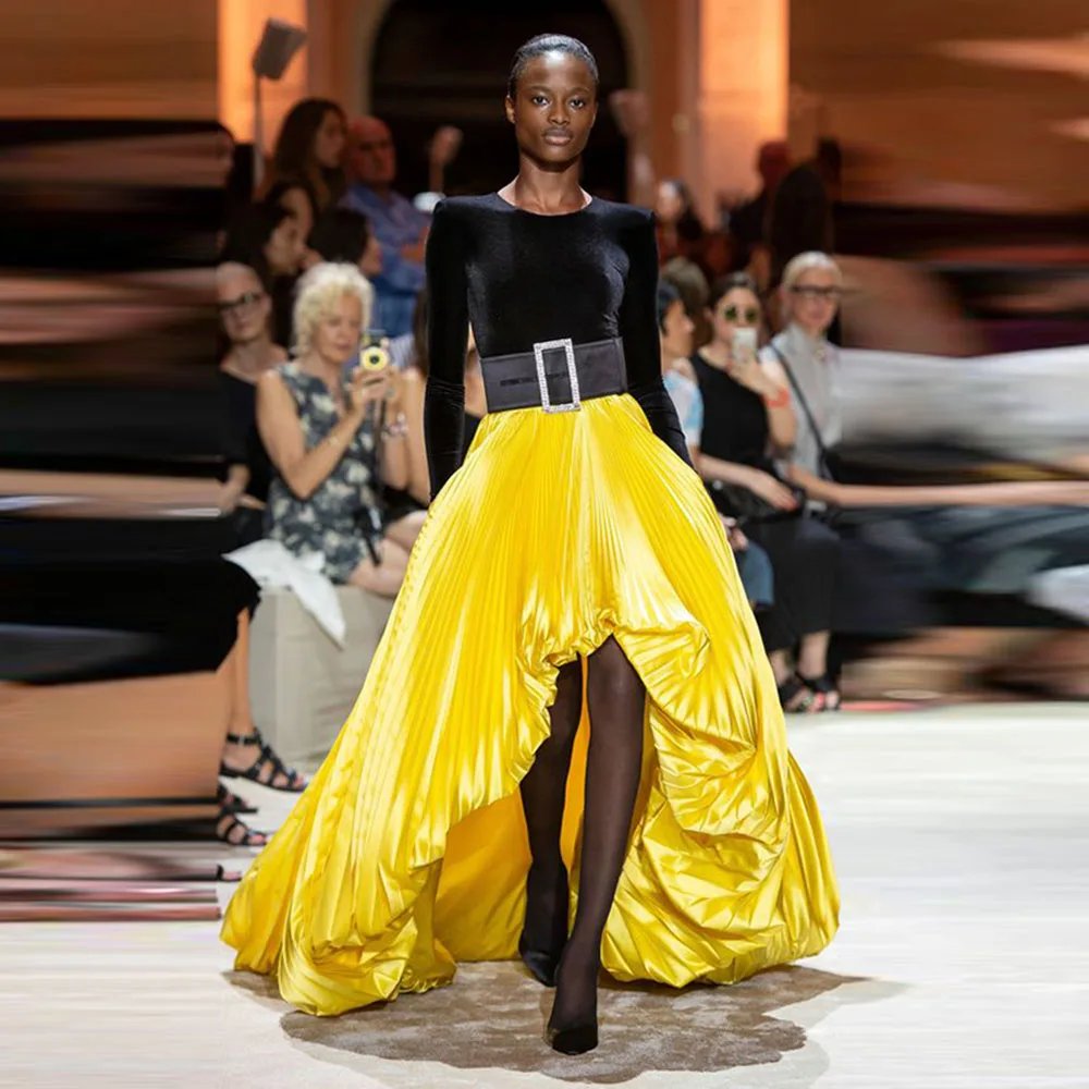 Yellow Pleated Skirts Puffy Satin High Low Lady Saias Girls Wedding Guest Party Gowns Women Formal Occasion Girls Wear Skirt
Yellow Pleated Skirts Puffy Satin High Low Lady Saias Girls Wedding Guest Party Gowns Women Formal Occasion Girls Wear Skirt