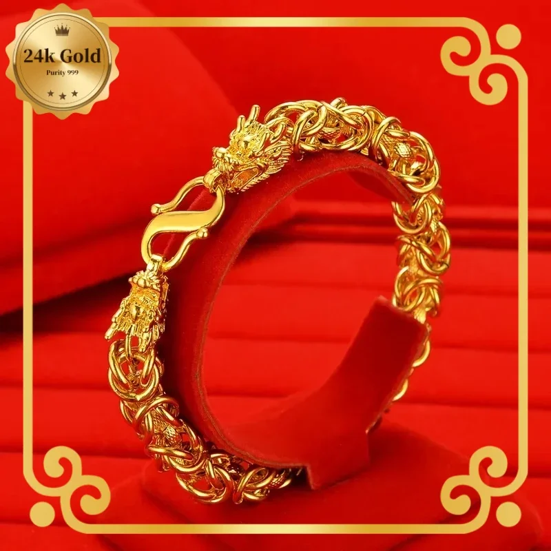 9999 24k Real Gold Vintage style men's Fried Dough Twists bracelet transit beads dragon head 12 zodiac series
9999 24k Real Gold Vintage style men's Fried Dough Twists bracelet transit beads dragon head 12 zodiac series