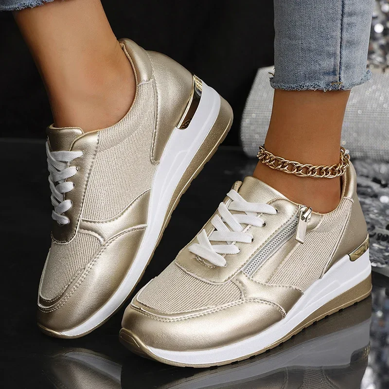 2026 Spring Women Gold Silver Wedge Heels Sneakers Comfortable Soft Sole Platform Loafers Woman Light Weight Vulcanized Shoes
2026 Spring Women Gold Silver Wedge Heels Sneakers Comfortable Soft Sole Platform Loafers Woman Light Weight Vulcanized Shoes
