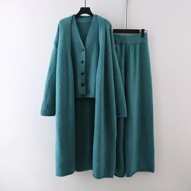 Autumn and winter lazy style knitted suit mid-length sweater coat knitted vest casual wide-leg trousers three-piece suit
Autumn and winter lazy style knitted suit mid-length sweater coat knitted vest casual wide-leg trousers three-piece suit