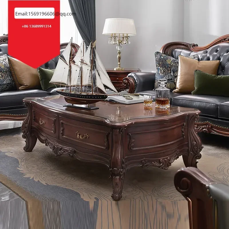 European-style custom high-end solid wood American retro home living room coffee table 
European-style custom high-end solid wood American retro home living room coffee table