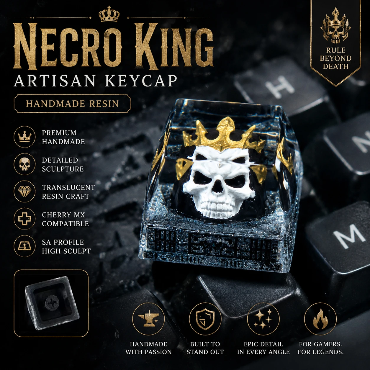Handmade Resin Undead King Lich Artisan ESC Keycap 1U SA Profile for Cherry MX Mechanical Keyboard
Handmade Resin Undead King Lich Artisan ESC Keycap 1U SA Profile for Cherry MX Mechanical Keyboard