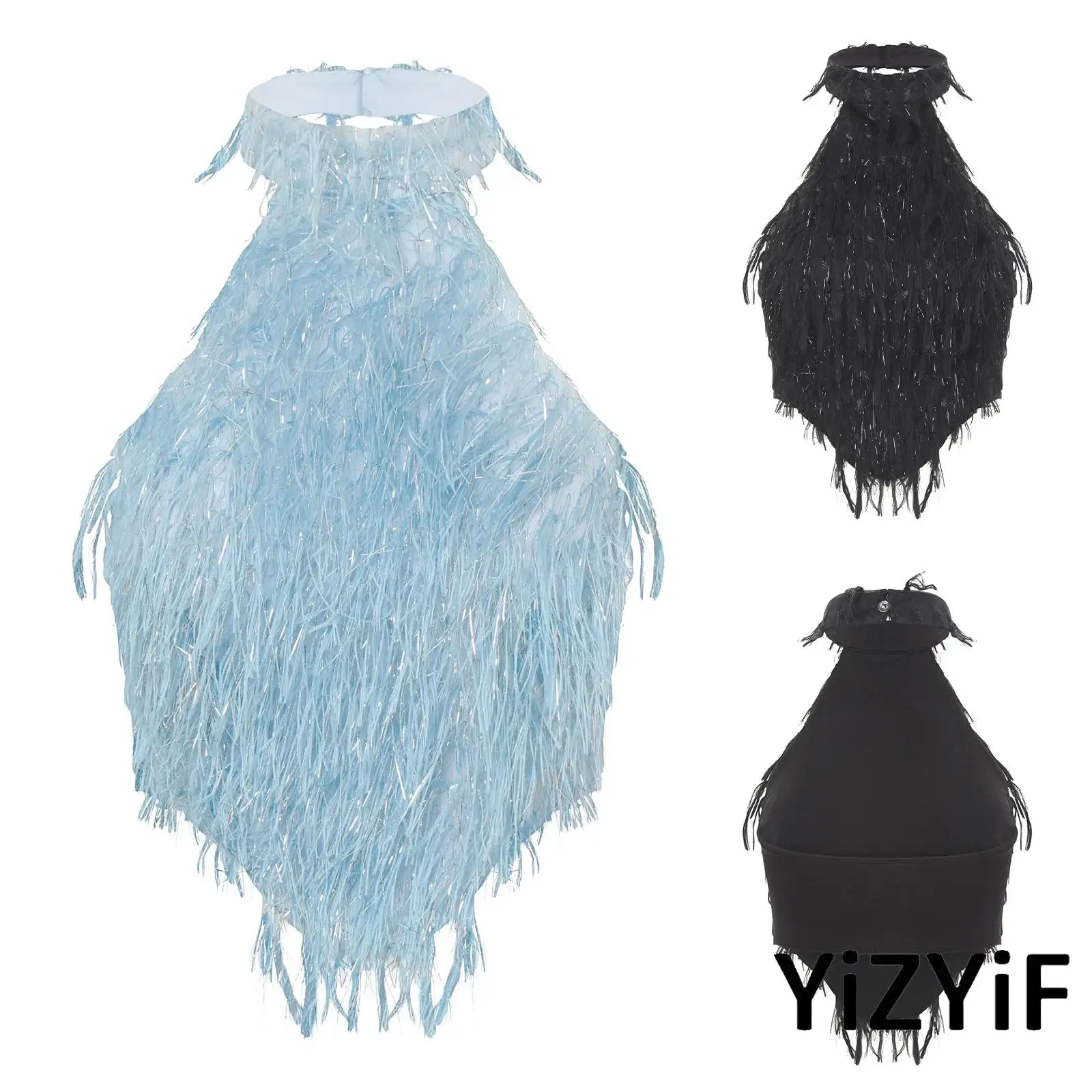 Womens Halter Sleeveless Backless Crop Top Sexy Solid Color Tank Top Glittery Tassel Vest for Clubwear Party Travel Dating Night
Womens Halter Sleeveless Backless Crop Top Sexy Solid Color Tank Top Glittery Tassel Vest for Clubwear Party Travel Dating Night