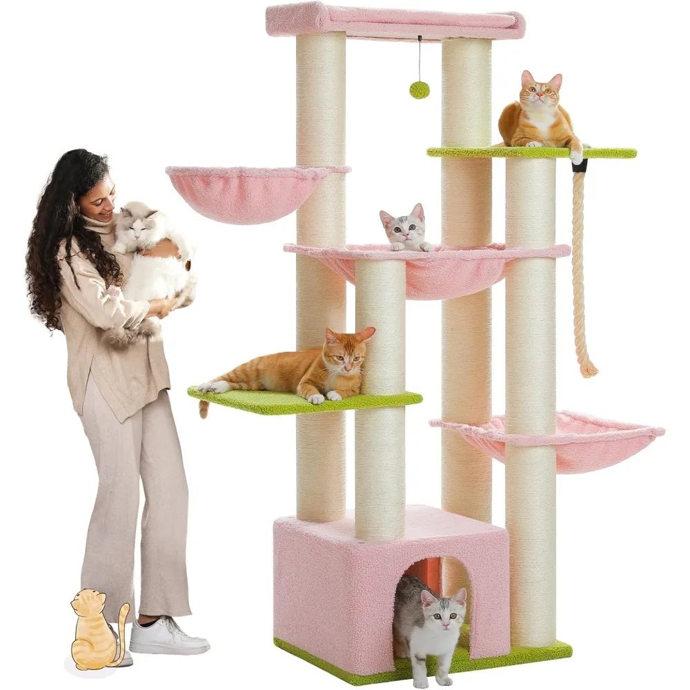 Pink Cat Tree for Large Cats 20 lbs, 67-Inch Tall Heavy Duty Cat Tower with 13 Thick Sisal Scratching Posts (φ4.3)
Pink Cat Tree for Large Cats 20 lbs, 67-Inch Tall Heavy Duty Cat Tower with 13 Thick Sisal Scratching Posts (φ4.3)