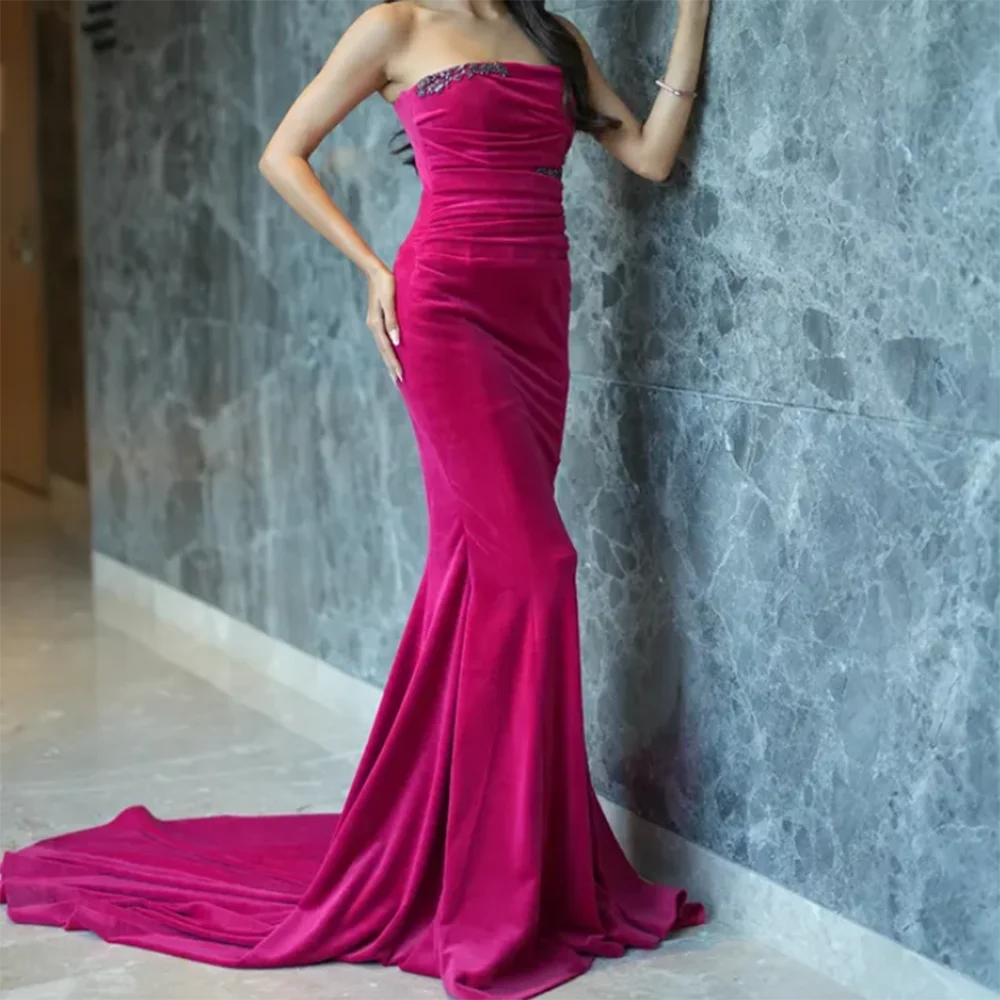 Customized Mermaid Prom Dresses Floor-Length Strapless Sleeveless Evening Gown Fashion Sequined Draped Backless Party Gown
Customized Mermaid Prom Dresses Floor-Length Strapless Sleeveless Evening Gown Fashion Sequined Draped Backless Party Gown