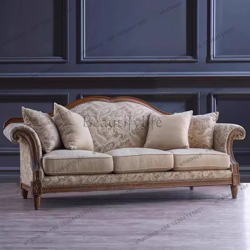 French retro solid wood sofa combination classical living room jacquard fabric small apartment carved sofa
French retro solid wood sofa combination classical living room jacquard fabric small apartment carved sofa