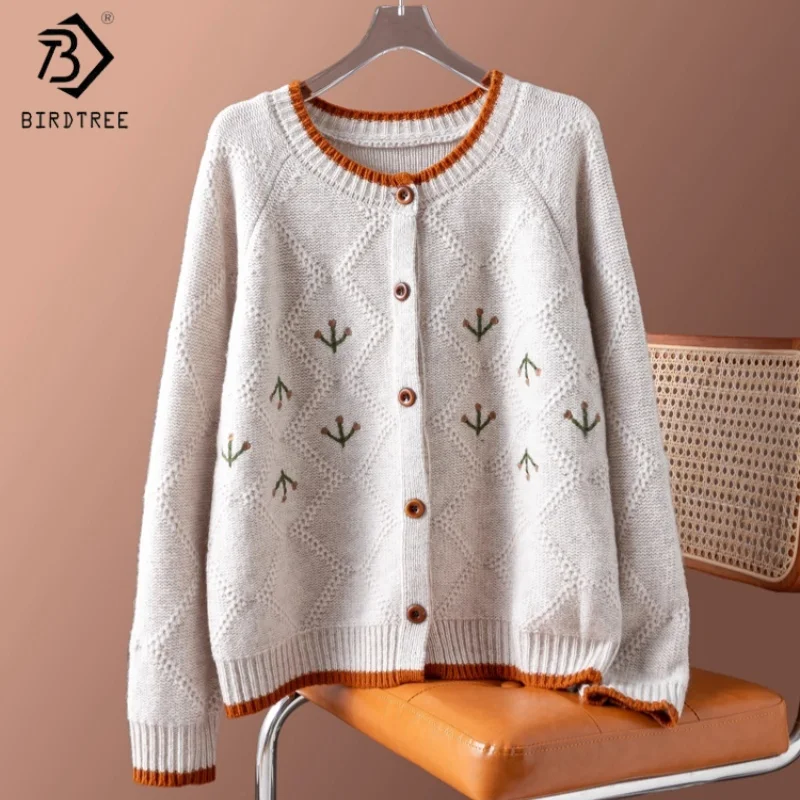Birdtree, вязаный кардиган из 100% овечьей шерсти, женский свитер с круглым вырезом в стиле ретро, однобортное, осенне-зимнее пальто 2025 T5N616JF
Birdtree, вязаный кардиган из 100% овечьей шерсти, женский свитер с круглым вырезом в стиле ретро, однобортное, осенне-зимнее пальто 2025 T5N616JF