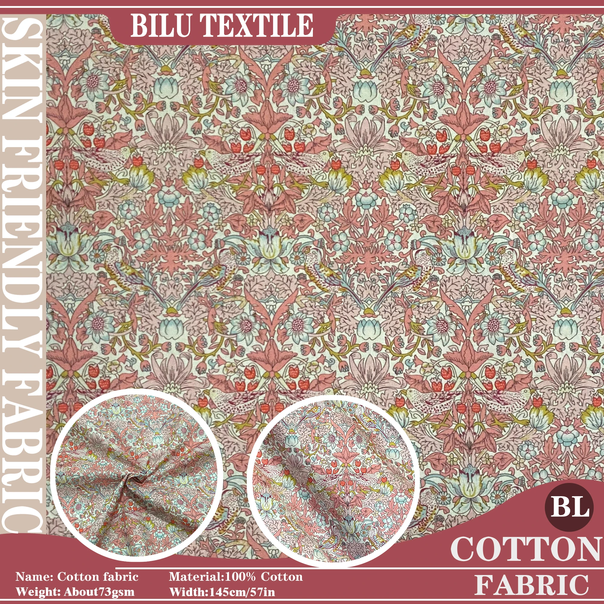1/2/3M 100%Cotton Fabric Strawberry thief 80S Long-Staple Cotton Poplin printing Sewing Making Dress Clothing Handmade DIY cloth
1/2/3M 100%Cotton Fabric Strawberry thief 80S Long-Staple Cotton Poplin printing Sewing Making Dress Clothing Handmade DIY cloth