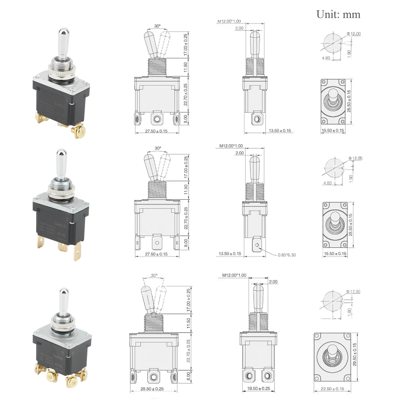 5 PCS ON/OFF Waterproof Rocker Toggle Switches (2/3/4/6 Pin) - 15A 250VAC, 20A 125VAC, for Automotive & Marine Use
5 PCS ON/OFF Waterproof Rocker Toggle Switches (2/3/4/6 Pin) - 15A 250VAC, 20A 125VAC, for Automotive & Marine Use