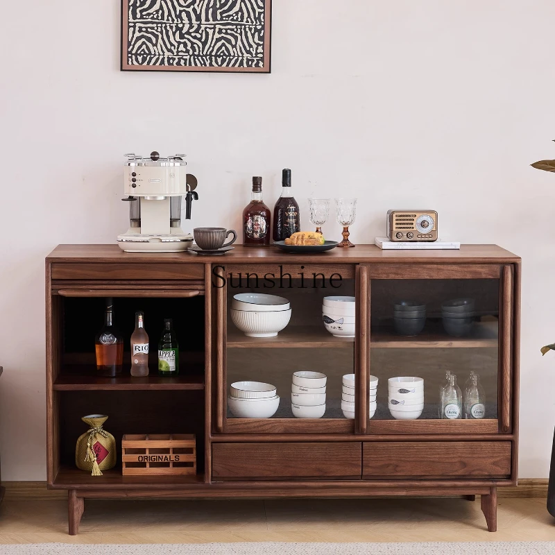 Rolling shutter door dining side, black walnut locker Japanese Nordic modern simple glass sliding door
Rolling shutter door dining side, black walnut locker Japanese Nordic modern simple glass sliding door