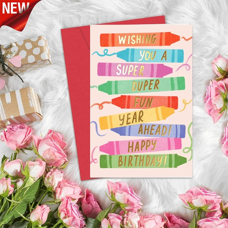 Happy Birthday Greeting Card, Wishing You Super Duper Fun Year Ahead Colorful Crayon Design Birthday Card for
Happy Birthday Greeting Card, Wishing You Super Duper Fun Year Ahead Colorful Crayon Design Birthday Card for