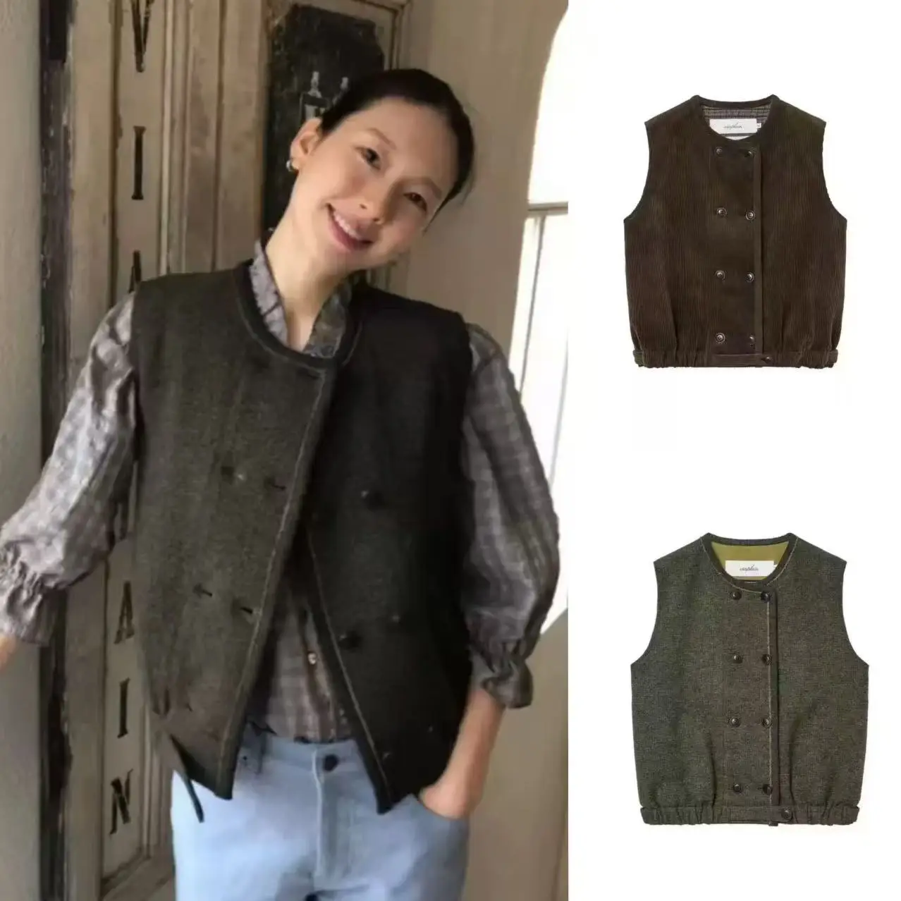 Retro Sle Women's Corduroy Wool Blend Vest Double Breasted Casual Faion Thiened round Ne Pure Color Outerwear
Retro Sle Women's Corduroy Wool Blend Vest Double Breasted Casual Faion Thiened round Ne Pure Color Outerwear