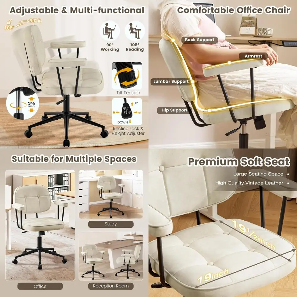 Mid-Back Ergonomic PU Leather Office Chair with Adjustable Height, Padded Armrests, and Swivel Wheels, Beige
Mid-Back Ergonomic PU Leather Office Chair with Adjustable Height, Padded Armrests, and Swivel Wheels, Beige