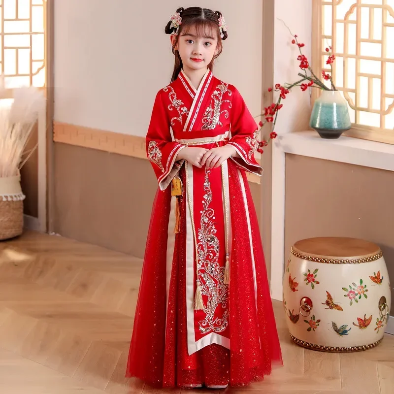 Платье для девочек с длинным рукавом Hanfu, сверхнеувядающее красное платье с вышивкой, платье для девочек, детское сказочное платье в китайском стиле Тан
Платье для девочек с длинным рукавом Hanfu, сверхнеувядающее красное платье с вышивкой, платье для девочек, детское сказочное платье в китайском стиле Тан