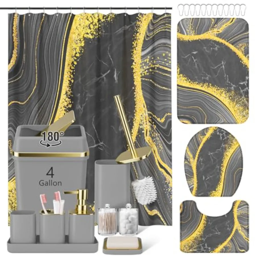 25PCS Bathroom Accessory Set, Beige Bathroom Set with Large-Capacity 4 Gallon Trash Can, Bathroom Rugs Set, Waterproof Shower C
25PCS Bathroom Accessory Set, Beige Bathroom Set with Large-Capacity 4 Gallon Trash Can, Bathroom Rugs Set, Waterproof Shower C