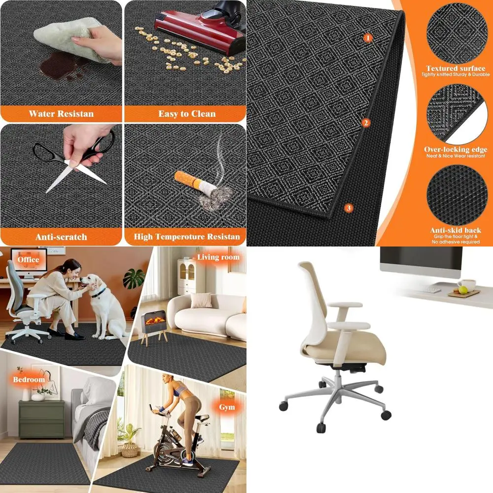 Large 46x60in Office Chair Mat for Hardwood and Tile Floors - Heavy Duty, Black, Ideal for Work and Study
Large 46x60in Office Chair Mat for Hardwood and Tile Floors - Heavy Duty, Black, Ideal for Work and Study